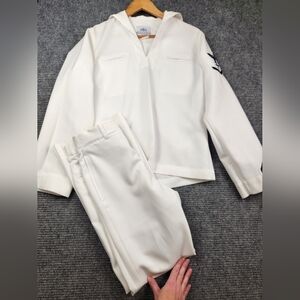 Vtg Navy Men’s White Pull Over Top sz 38R & Trousers Size 30R/ 8405-01-076-1958